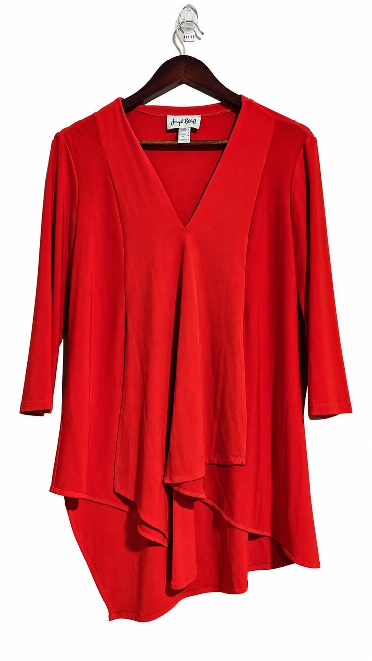 Joseph Ribkoff Red Layered Draped V-Neck Asymmetrical Tunic Top Size 8